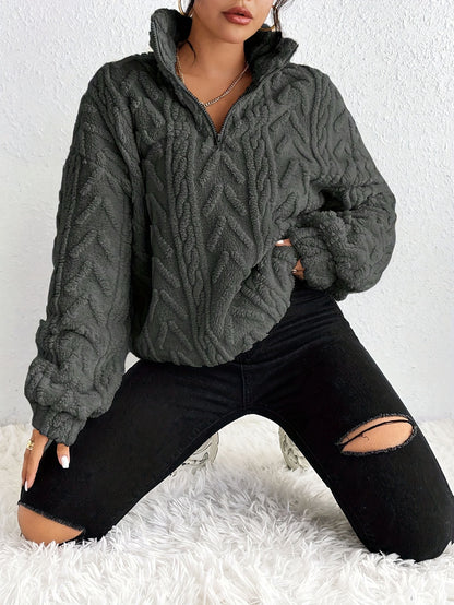 Women's Sherpa Jacquard Quarter Zip Pullover Sweatshirt