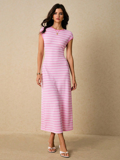 Striped Knit Bodycon Maxi Dress Casual Summer Outfit