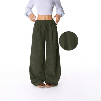 Women's Corduroy High Waist Drawstring Wide Leg Pants