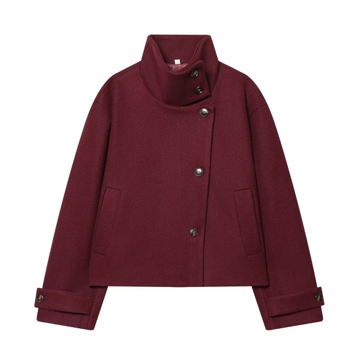 Women's Oversized Stand Collar Wool Blend Cropped Jacket