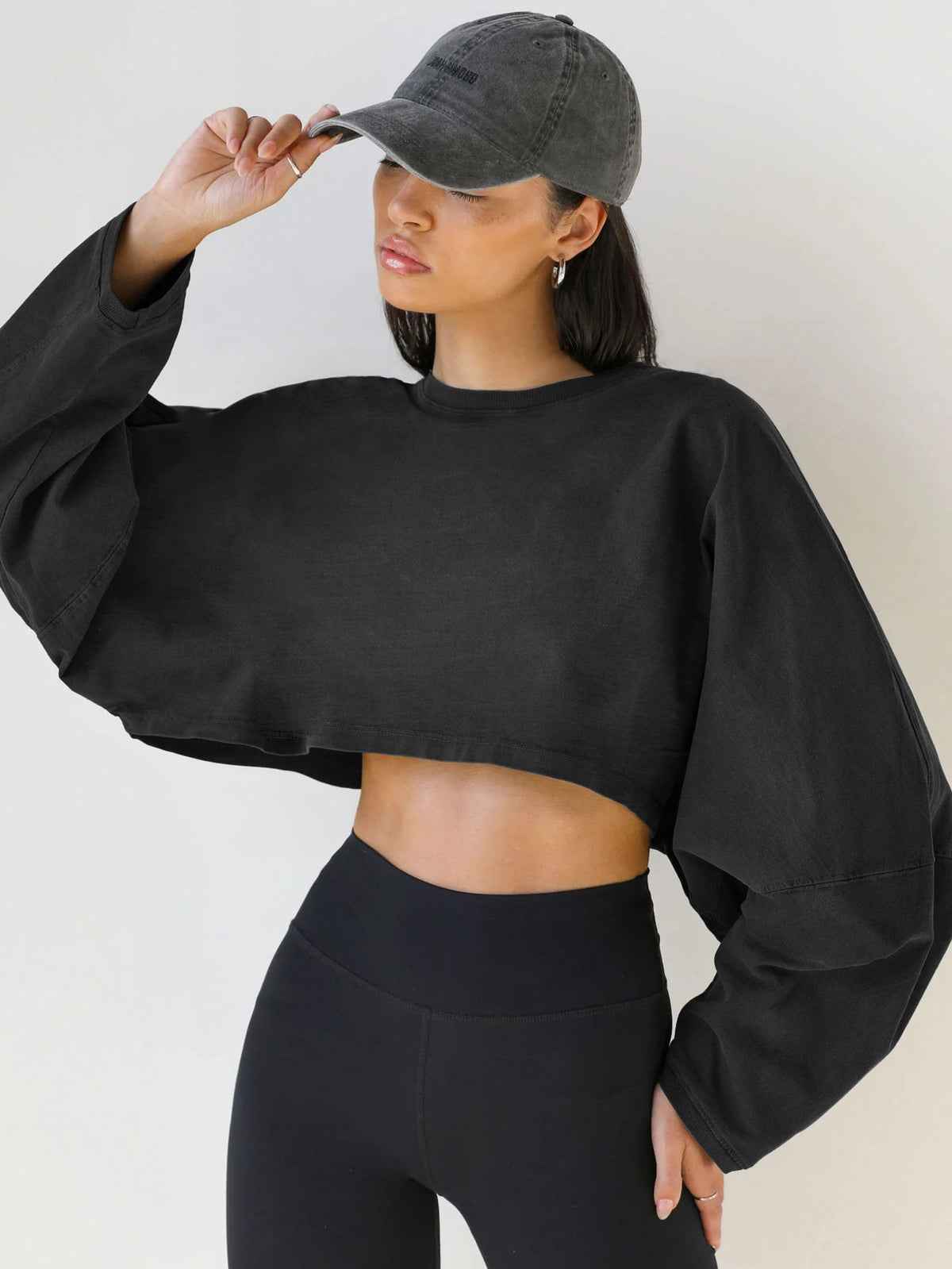 Women's Cropped Sweatshirt Crew Neck Long Sleeve Top