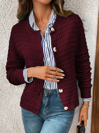 Classic Knit Button Cardigan Sweater with Textured Pattern