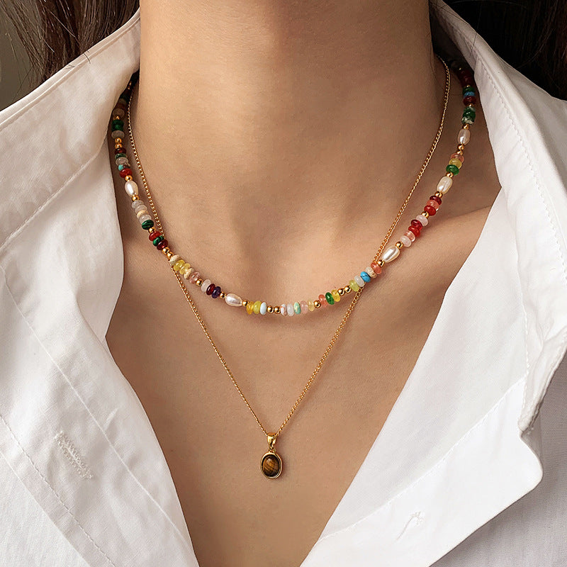 Multicolor Beaded Freshwater Pearl Necklace