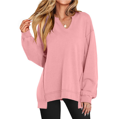 Bold Striped V-Neck Sweatshirt with Neon Contrast Trim
