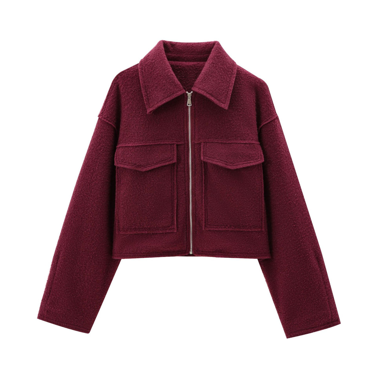 Women's Cropped Boucle Zip Jacket Collar Pocket