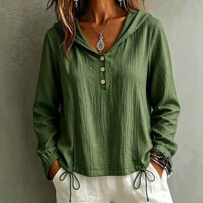 Women's Oversized Textured Hooded Henley Casual Top