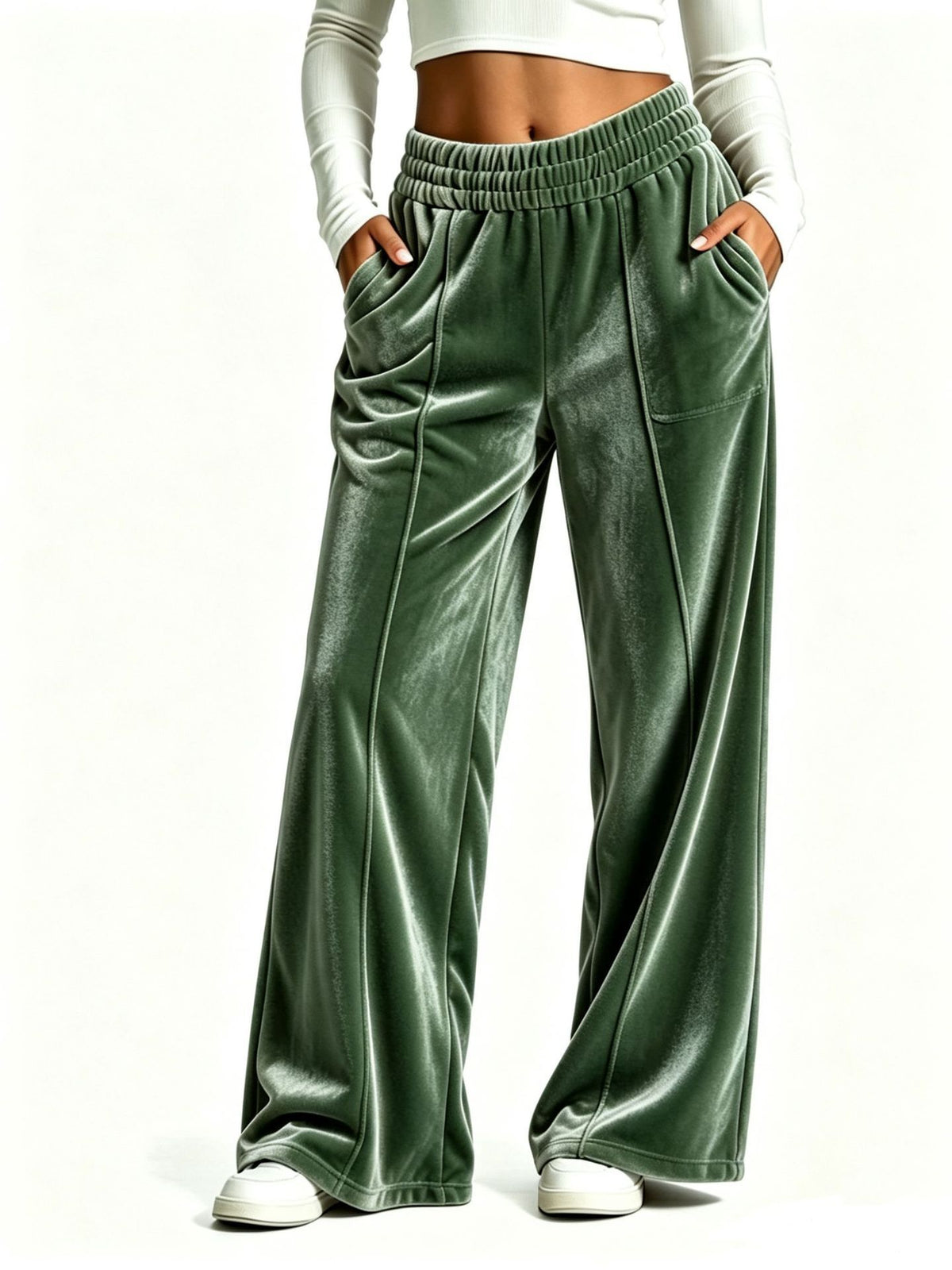 Women's High Waisted Velvet Wide Leg Palazzo Pants