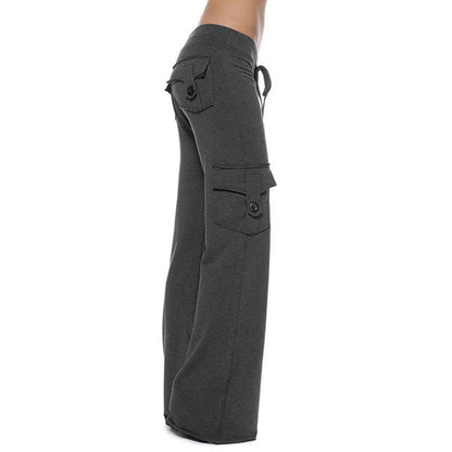 Women's Flare Cargo Yoga Pants Elastic Waist Pockets