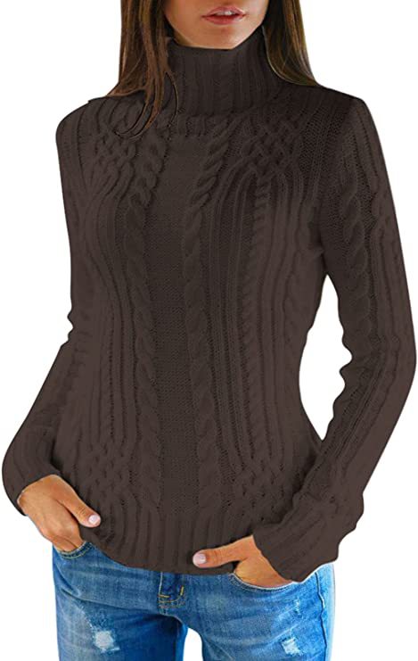 Women's Fitted Cable Knit Turtleneck Sweater