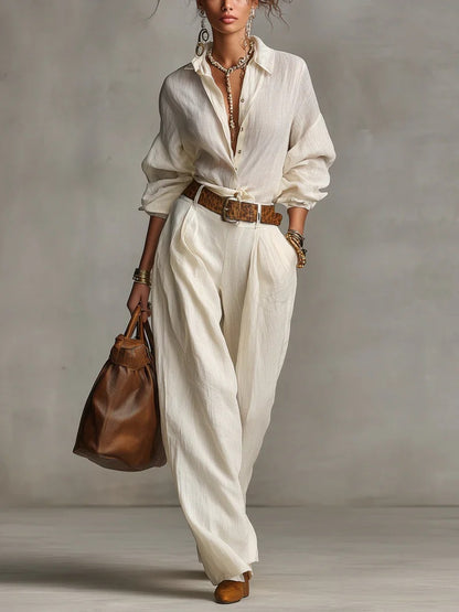 Women's Casual Blouse & Wide Leg Pants Two Piece Set