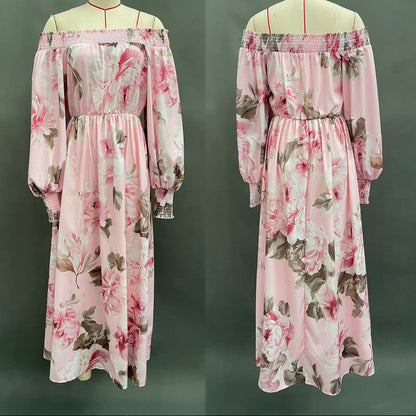 Off Shoulder Balloon Sleeve Floral Maxi Dress