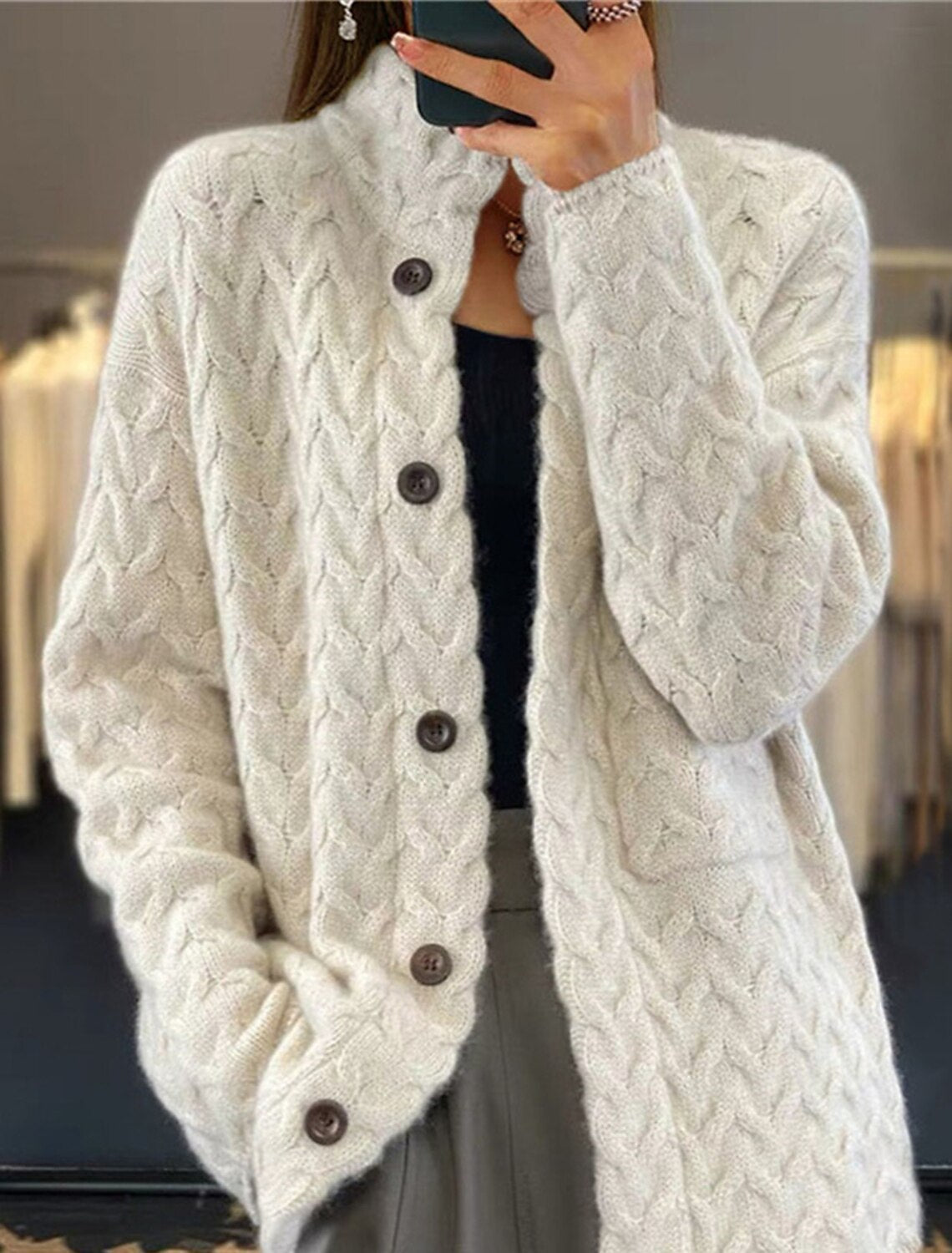 Oversized Chunky Knit Button Front Cardigan
