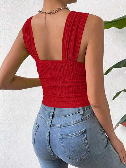 Square Neck Sleeveless Smocked Crop Tank Top