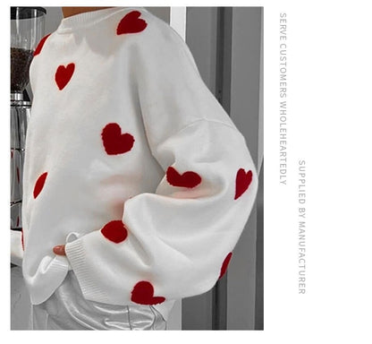 Women's Oversized Heart Embroidered Crewneck Sweater