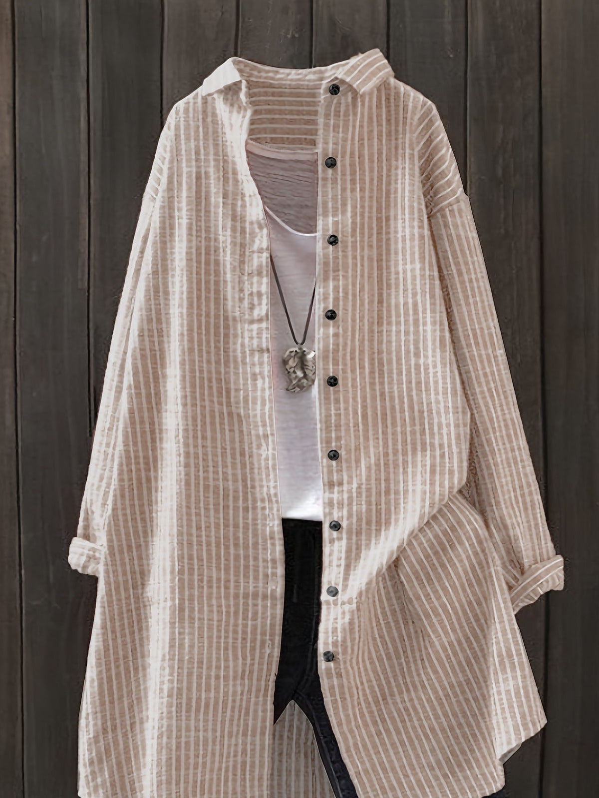 Women's Oversized Striped Cotton Linen Long Sleeve Shirt