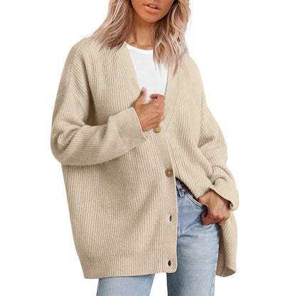 Women's Oversized V Neck Button Down Knit Cardigan Sweater