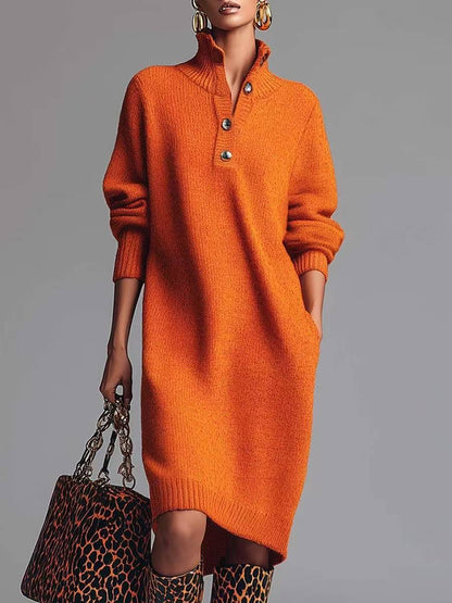 Women's Oversized Button Front Midi Sweater Dress