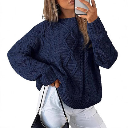 Womens Oversized Cable Knit Crewneck Pullover Sweater
