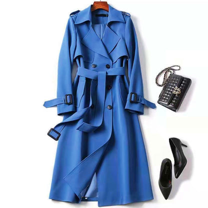 Women's Long Double Breasted Trench Coat Belted