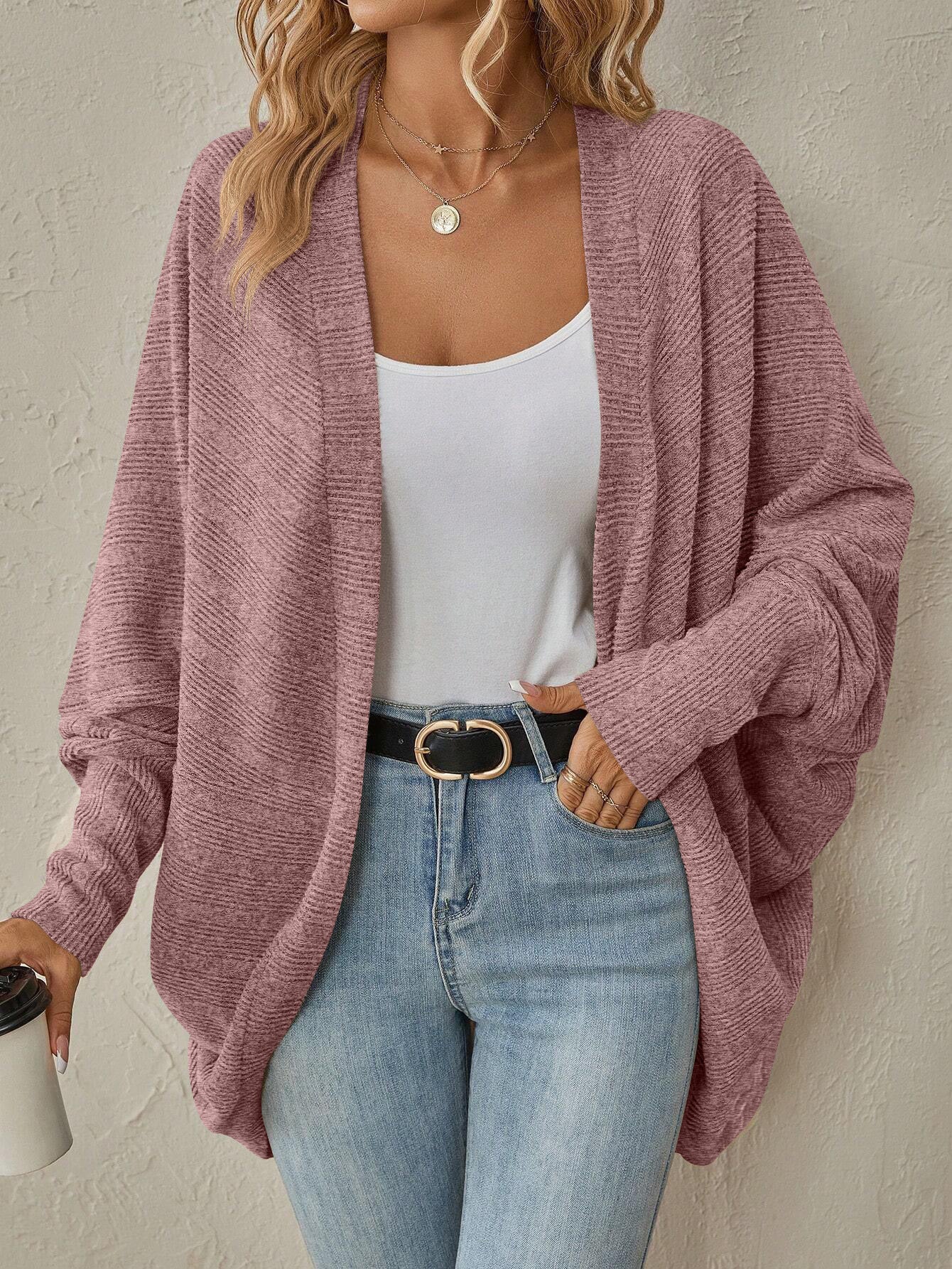 Women's Open Front Long Sleeve Knit Cardigan Sweater