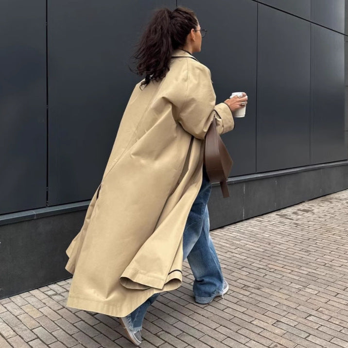 Women's Oversized Long Khaki Trench Coat
