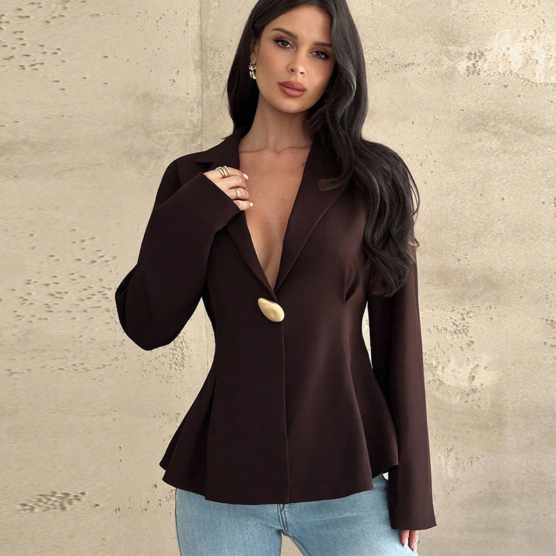 Women's Tailored Blazer Single Button Workwear Jacket