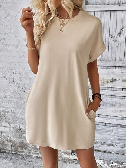 Women’s Relaxed Fit Cotton Pocket T-Shirt Dress Summer