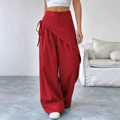 Women's High Waist Wide Leg Dress Pants Asymmetrical Tie