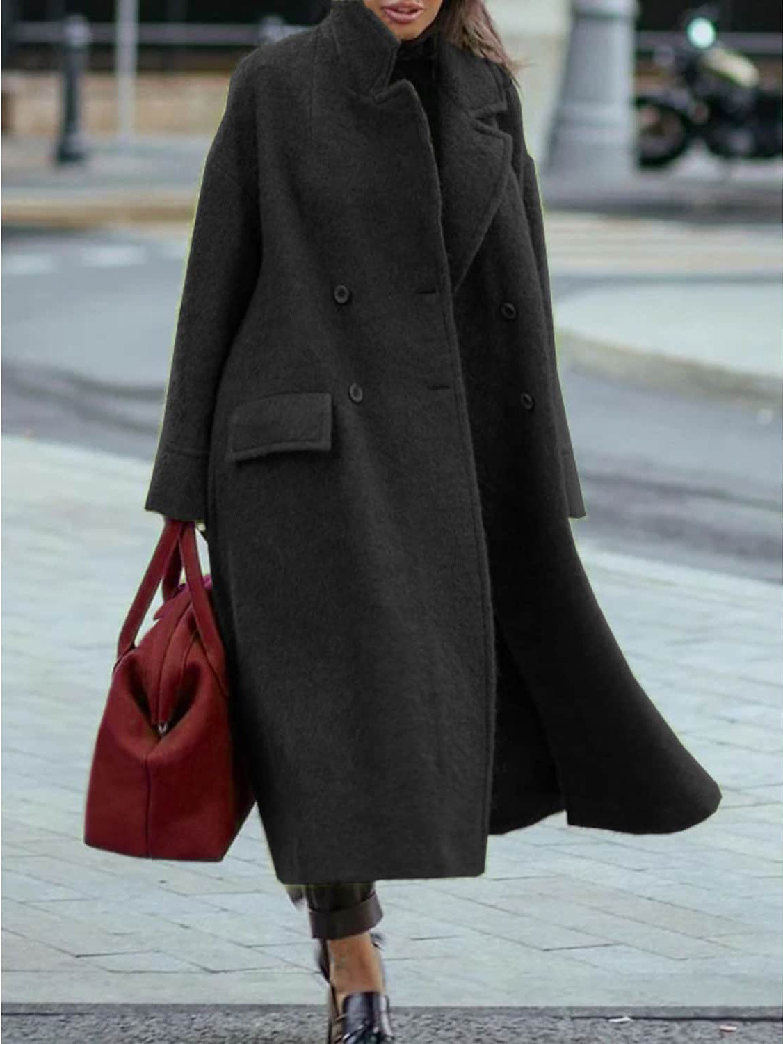 Women's Oversized Long Wool Blend Lapel Coat Winter