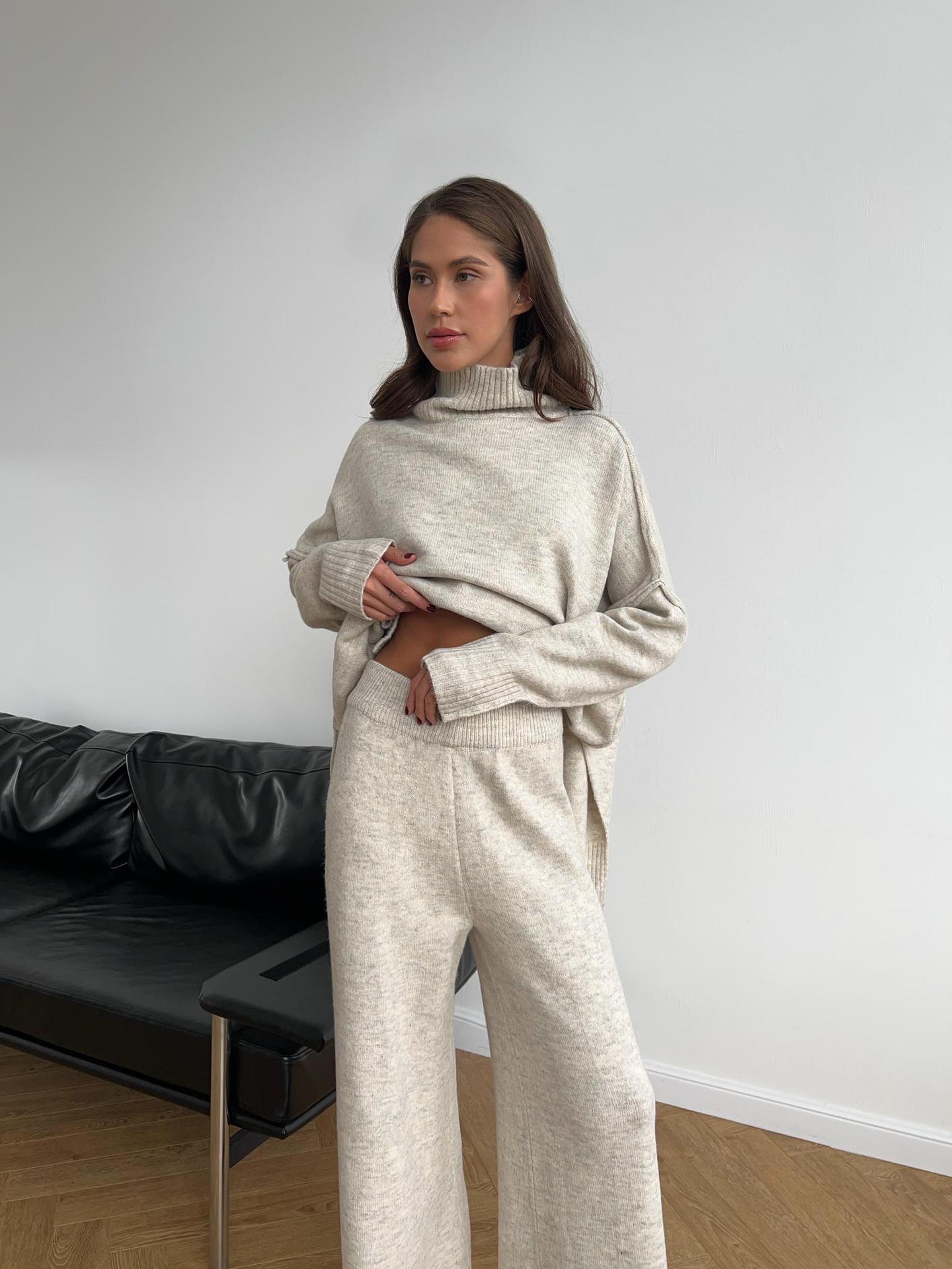 Knit Turtleneck Lounge Set with Wide Leg Pants