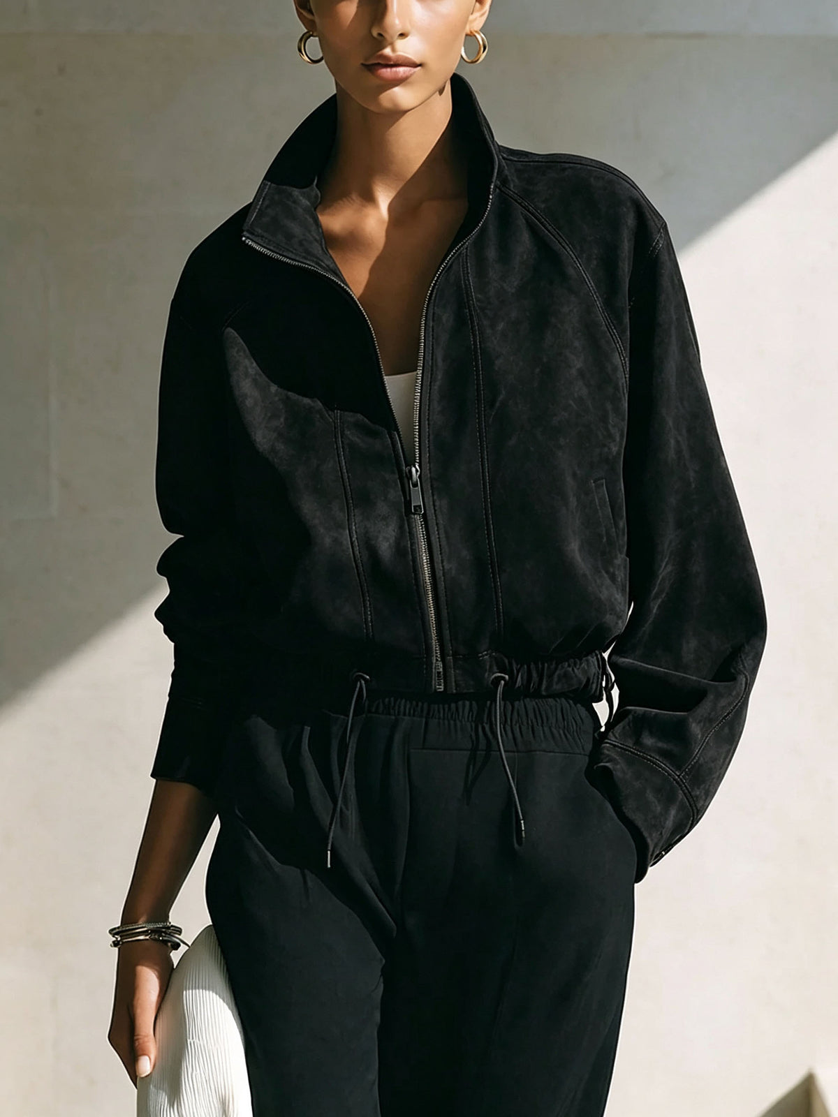 Women's Vintage Faux Suede Zip Up Bomber Jacket