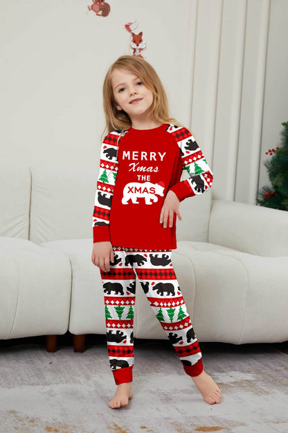 Christmas Tree Bear Letter Striped Parent-child Dress Printed Christmas Pajamas