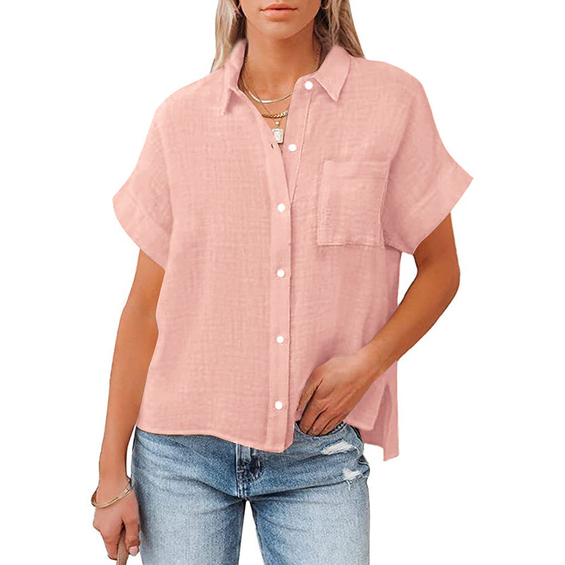Cotton Linen Short-Sleeve Casual Shirt