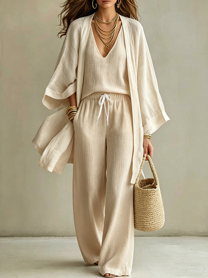 Women's 3 Piece Matching Set Wide Leg Pants Cardigan