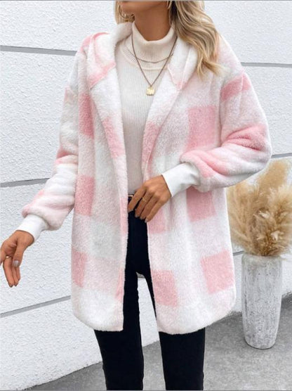 Women's Oversized Plaid Hooded Cardigan Sweater