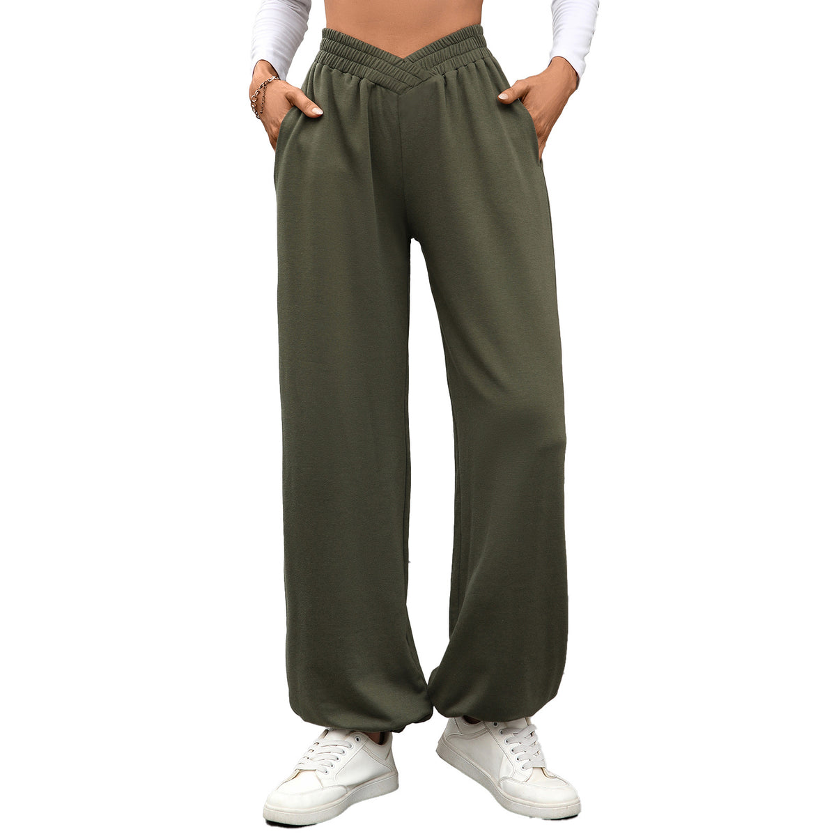 Women's Crossover Waist Baggy Joggers with Pockets