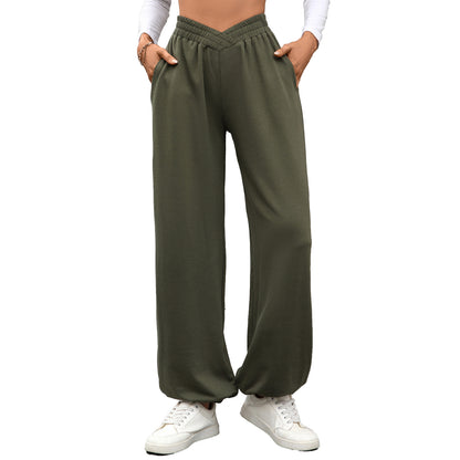 Women's Crossover Waist Baggy Joggers with Pockets