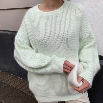 Cozy Faux Mink Knit Sweater Women Loose Fit Fall Winter
