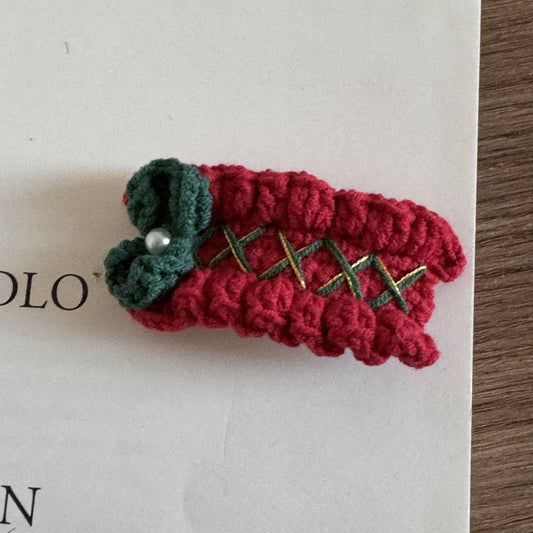 Handmade Crochet Xmas Hair Clips Holiday Barrettes Girls