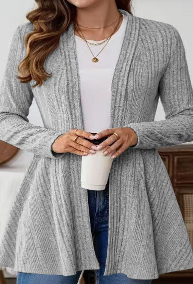 Women's Open Front Long Sleeve Knit Long Cardigan
