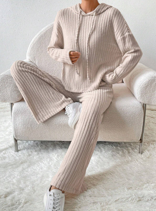 Women's Ribbed Knit Hoodie Lounge Pants Set