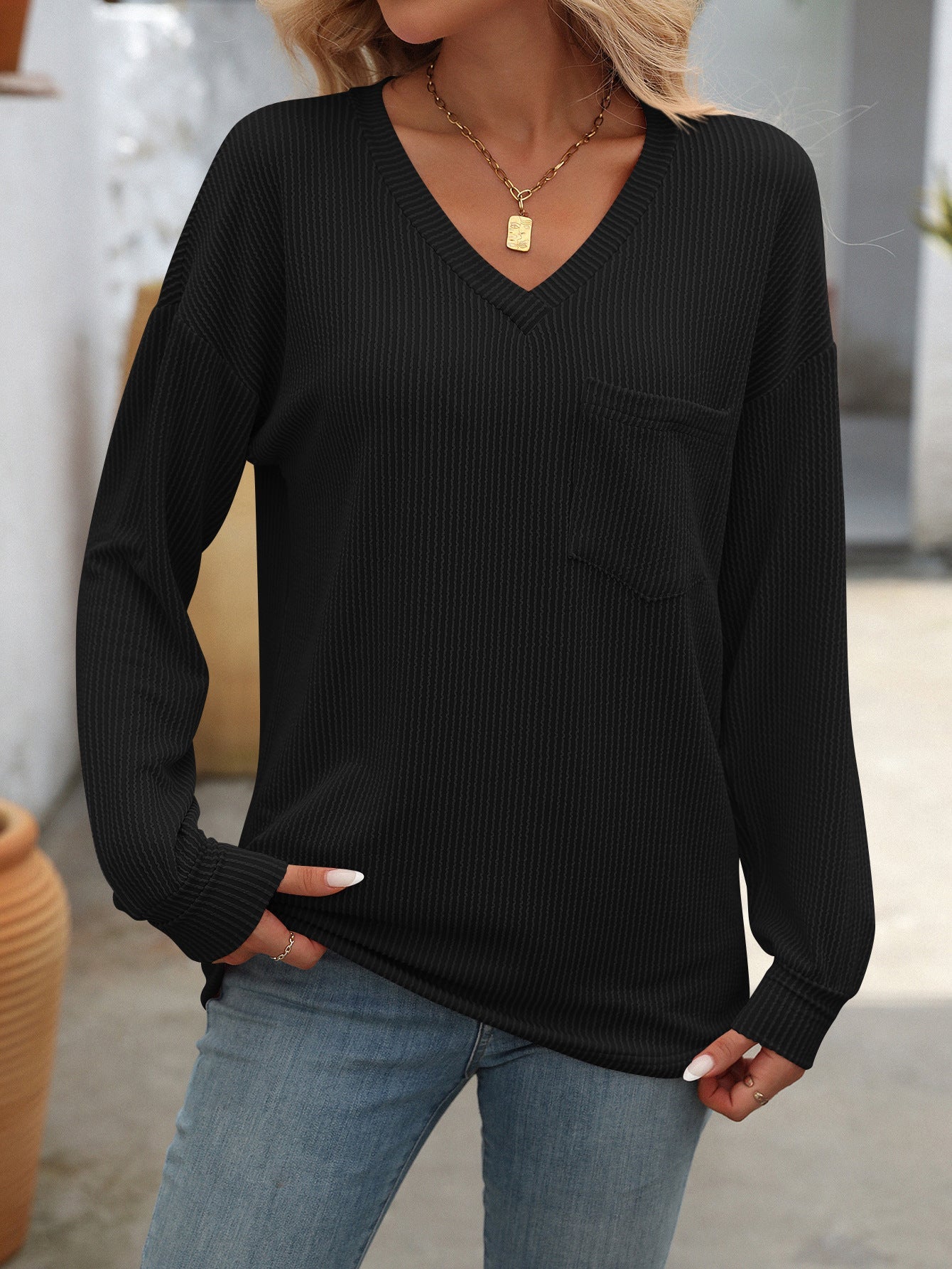Colorblock V-Neck Loose T-Shirt Casual Style for Summer