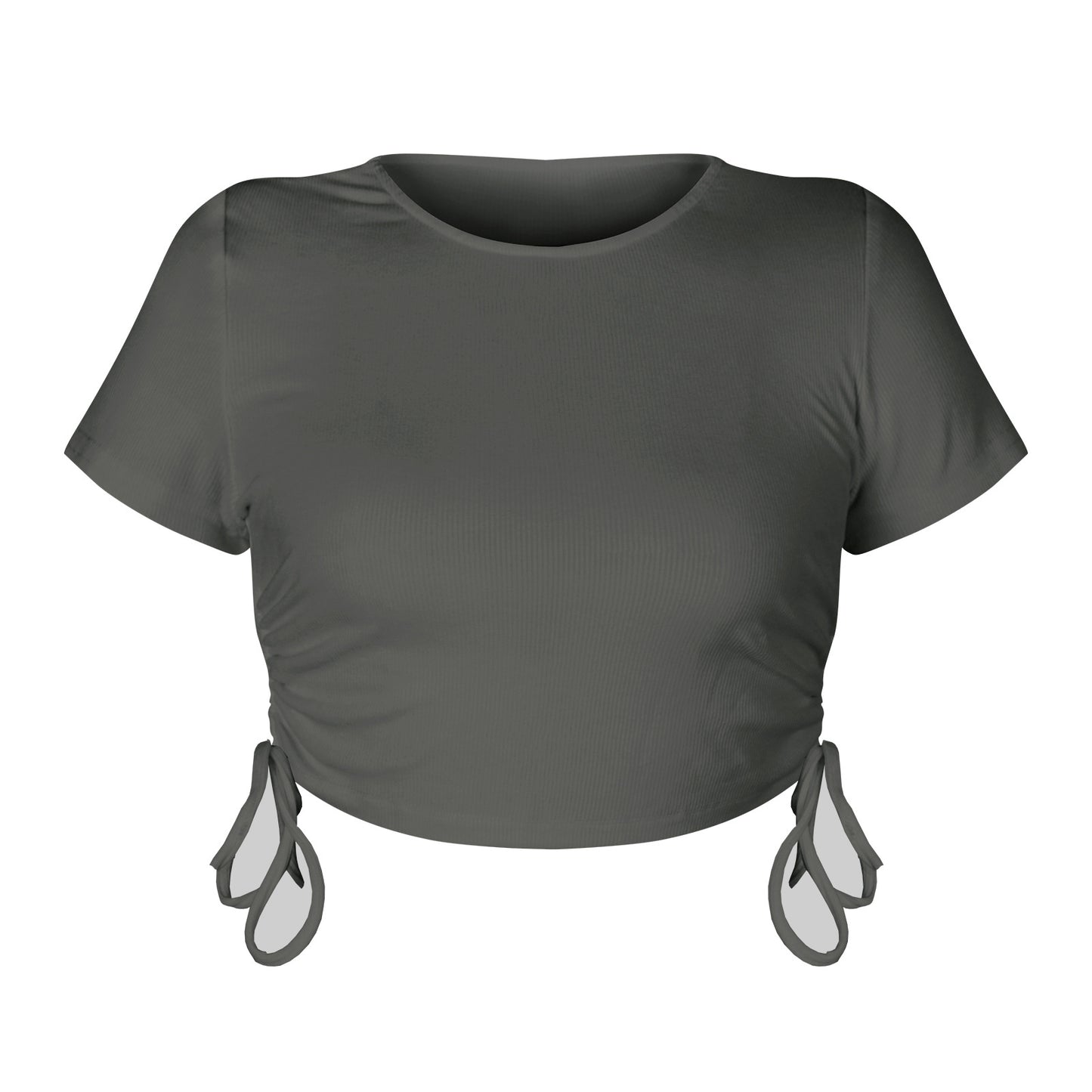 Buttoned Pit Strip Drawstring Short Sleeve T-shirt
