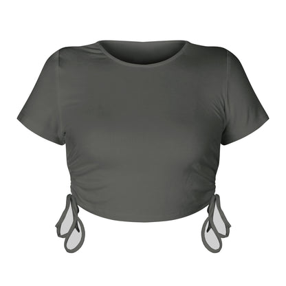 Buttoned Pit Strip Drawstring Short Sleeve T-shirt