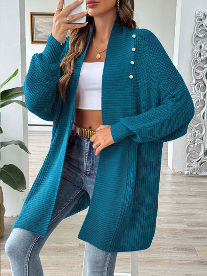 Women's Solid Color Loose Sweater Pearl Bead Women's Cardigan Jacket