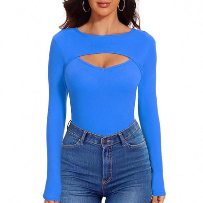Sexy Cutout Ribbed Long Sleeve Fitted Top
