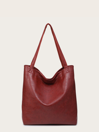 Vintage Soft Leather Tote Bag with Pocket Large Capacity