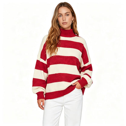 Women's Oversized Striped Turtleneck Sweater