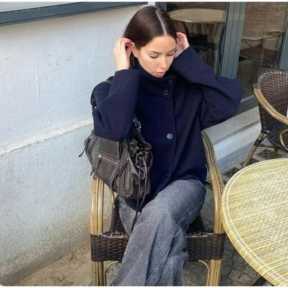 Women's Oversized Wool Blend Stand Collar Jacket