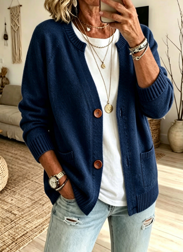 Button Front Knit Cardigan Sweater with Pockets